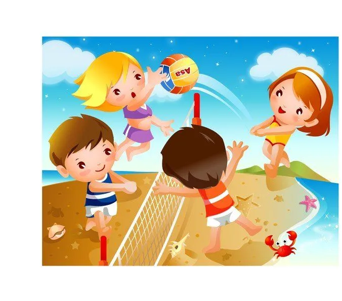 Movimiento de voleibol playa de niños felices, Vectores - 365PSD.com