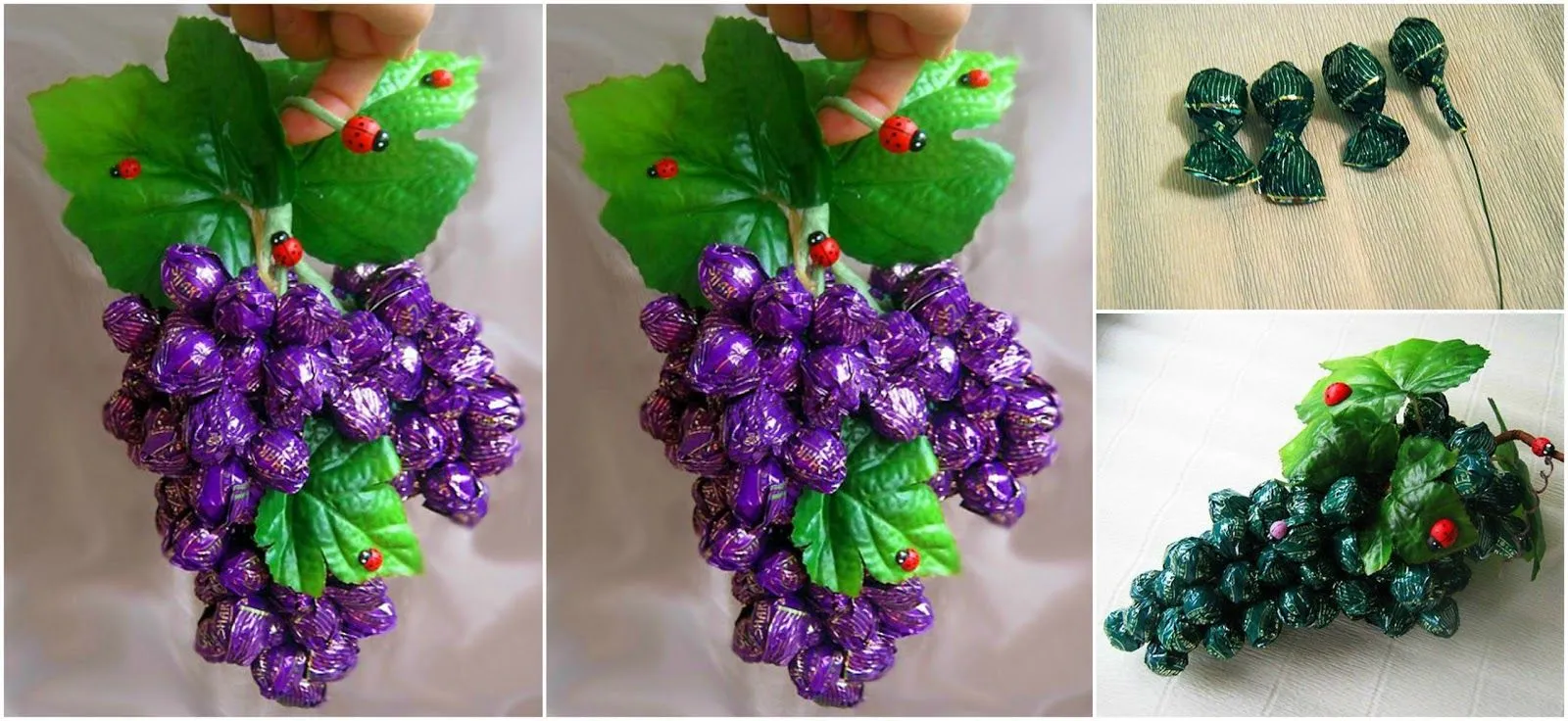Haz un hermoso racimo de uvas con envolturas de chocolates ~ Mimundomanual Haz un hermoso racimo de uvas con envolturas de chocolates ~ Mimundomanual