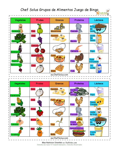 Haz tu Juego de Bingo de Alimentos del Chef Solus