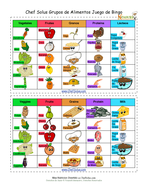 Haz tu Juego de Bingo de Alimentos del Chef Solus