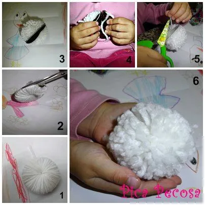 Haz una oveja con un pompón de lana | Pica Pecosa