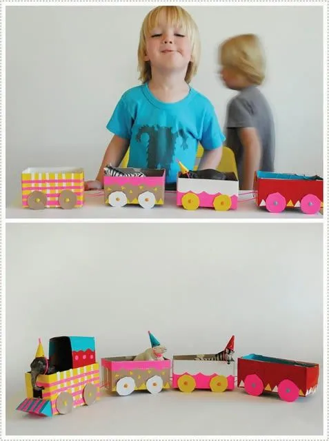 Haz un trenecito con cajas de cartón usadas ~ Solountip.com