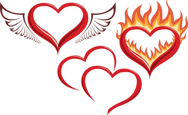 Heart in fire, heart with wings, two hearts. — Vector stock ... Heart in fire, heart with wings, two hearts. — Vector stock ...
