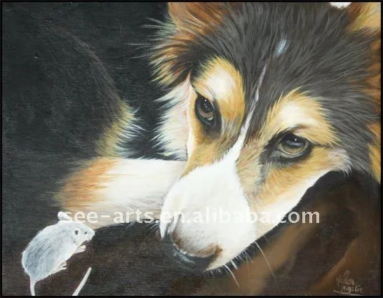 Hechos a mano wild animal lobo pintura al óleo-Pintura y ...