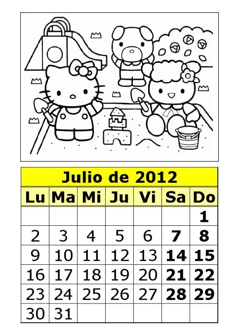 Calendario de Hello Kitty para colorear de 2012 (3ª parte ...