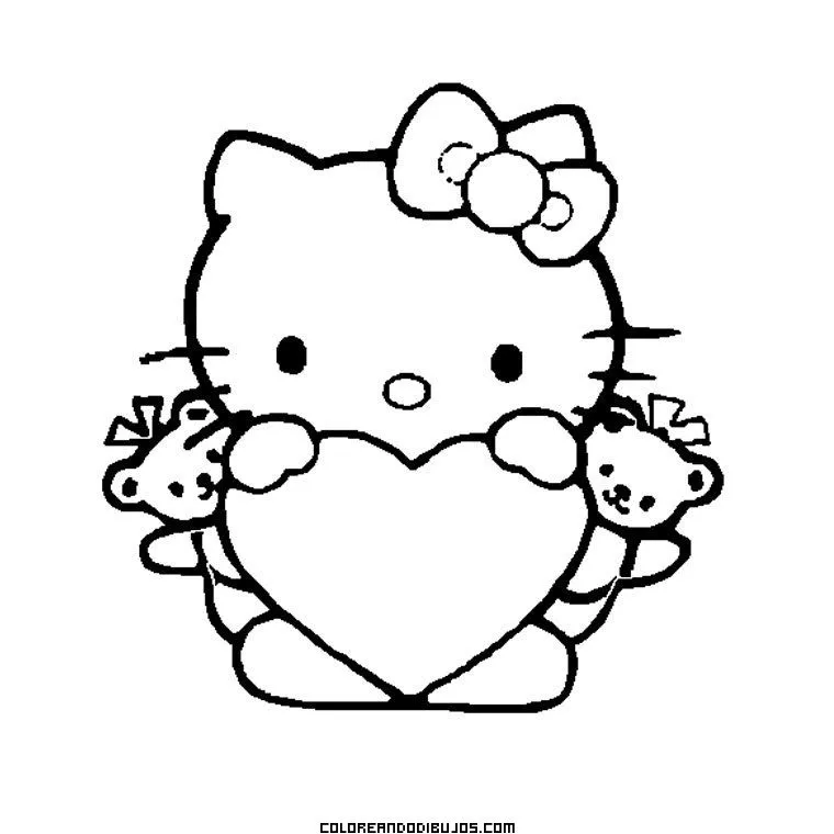 Hello Kitty con un gran corazón para colorear Hello Kitty con un gran corazón para colorear