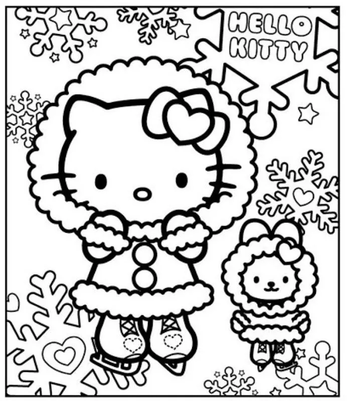 為孩子們的著色頁: Hello Kitty in the winter - free coloring pages 為孩子們的著色頁: Hello Kitty in the winter - free coloring pages
