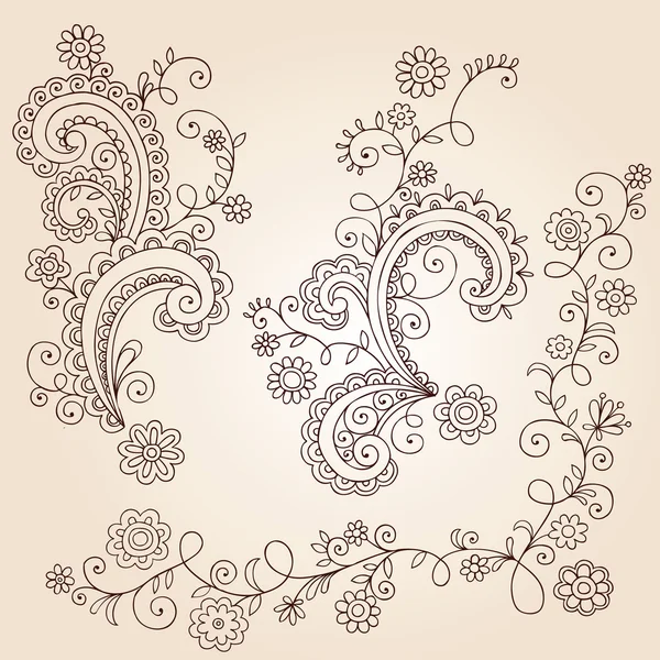 henna mehndi paisley flores y enredaderas doodle diseño vectorial ...