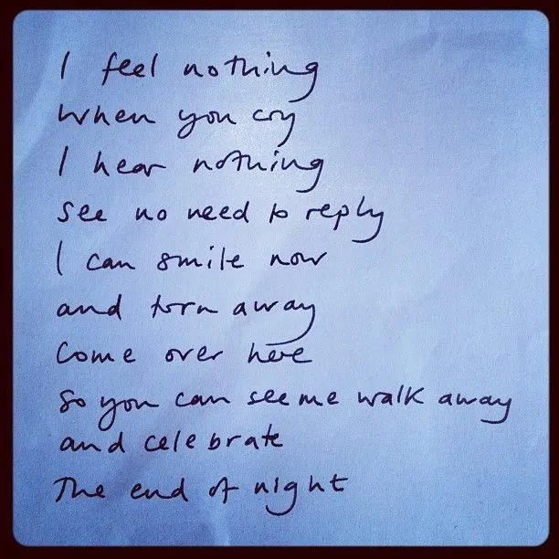 Here With Dido: Letra manuscrita de End of Night Here With Dido: Letra manuscrita de End of Night