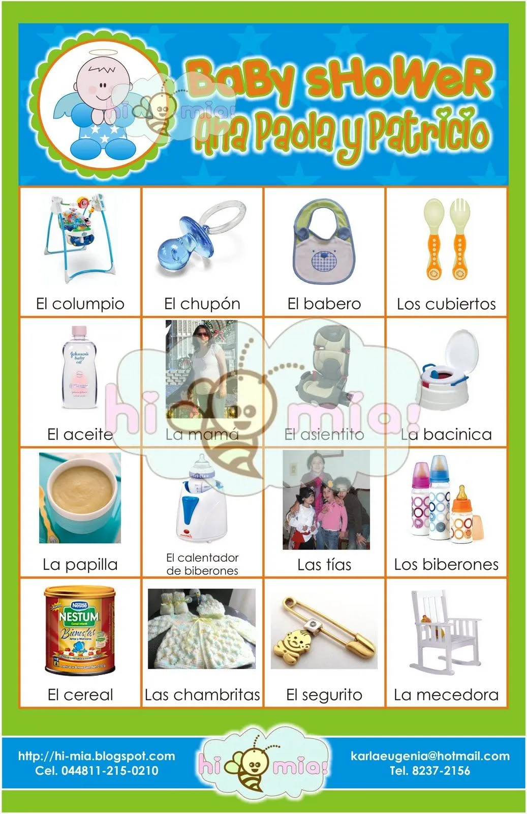 Hi Mia!: Lotería personalizada para Baby Shower Hi Mia!: Lotería personalizada para Baby Shower