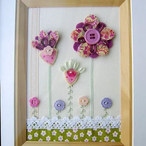 hilos-enredados: cuadro de flores de tela