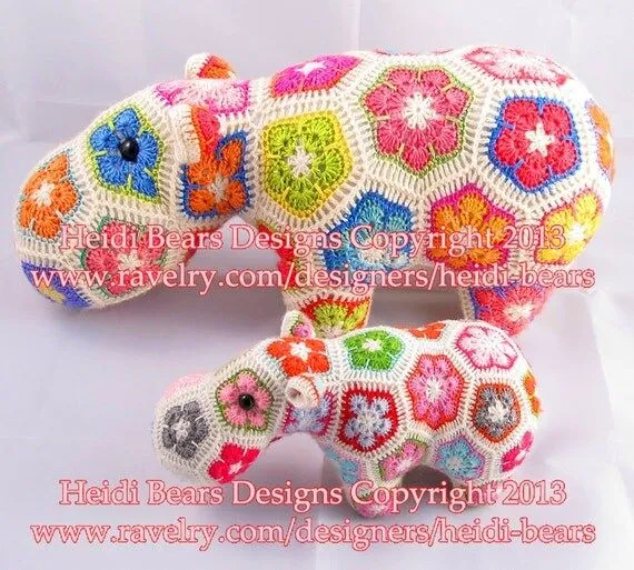 Hippypótamo el patrón feliz africana flor Crochet por heidibears Hippypótamo el patrón feliz africana flor Crochet por heidibears