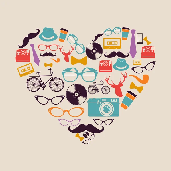 los hipsters vintage coloridos amor elementos — Vector stock ...