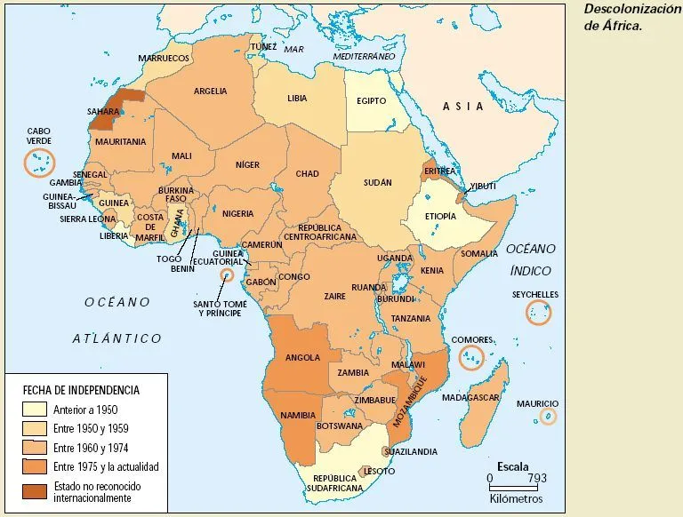 Historia 1º Bachillerato: mapa africa colonial