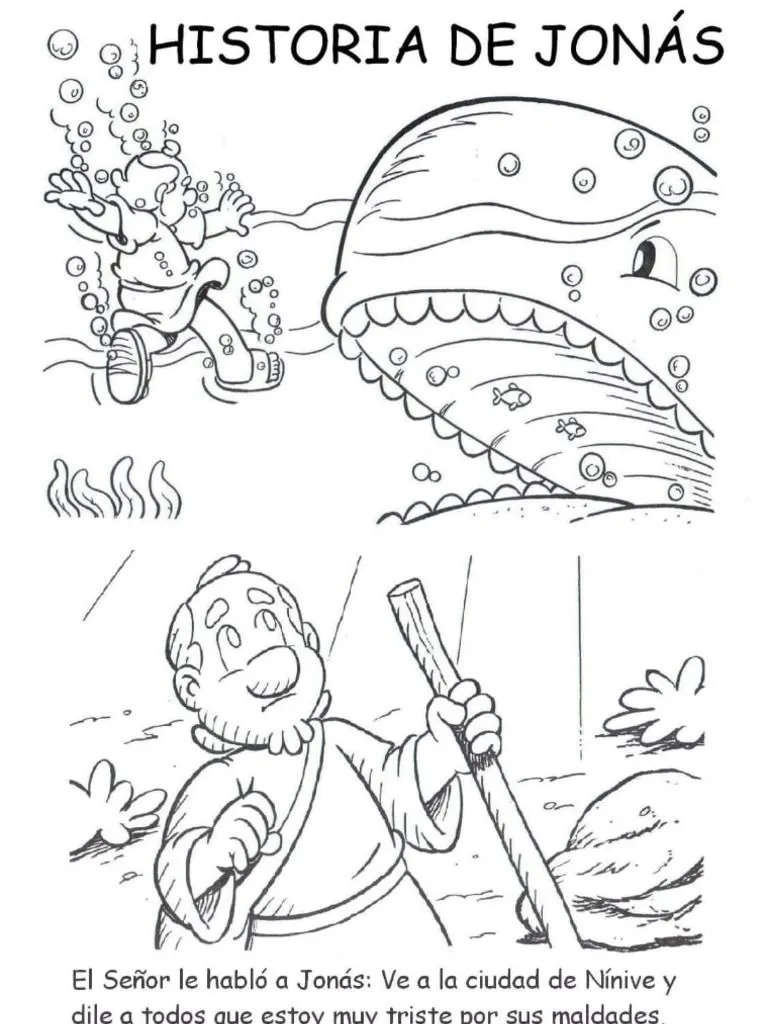 Historia Bíblica - Jonás y La Ballena - para Colorear | PDF Historia Bíblica - Jonás y La Ballena - para Colorear | PDF
