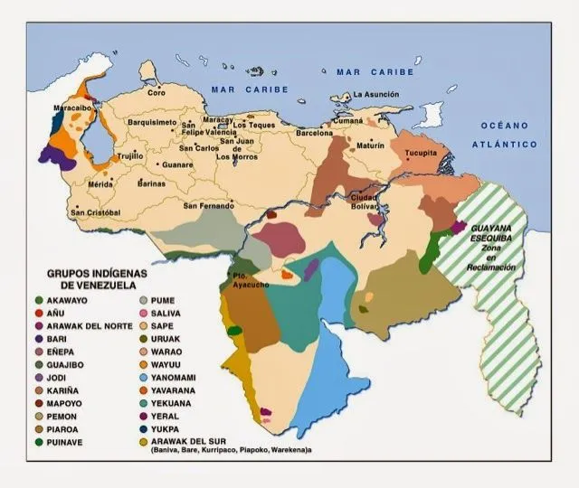 Historia de las civilizaciones: Venezuela: Mapa de los grupos indígenas
