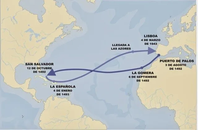 Historia de las civilizaciones: Primer viaje de Colón (mapa) Historia de las civilizaciones: Primer viaje de Colón (mapa)