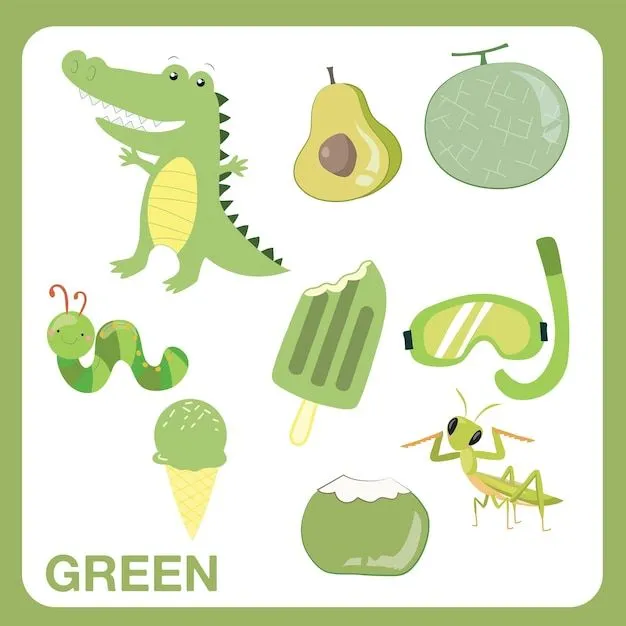Hoja de trabajo de objetos verdes para niños. educación sobre el color. archivo de ilustración vectorial. | Vector Premium Hoja de trabajo de objetos verdes para niños. educación sobre el color. archivo de ilustración vectorial. | Vector Premium