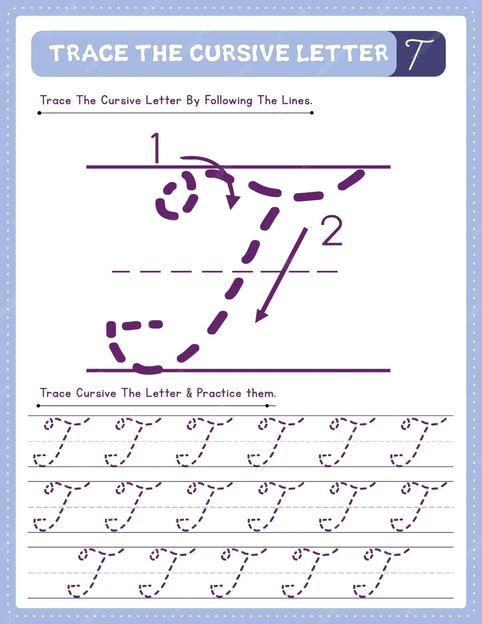 Hoja de trabajo de práctica de seguimiento del alfabeto de letras mayúsculas de escritura cursiva con dirección de flecha t | Vector Premium Hoja de trabajo de práctica de seguimiento del alfabeto de letras mayúsculas de escritura cursiva con dirección de flecha t | Vector Premium