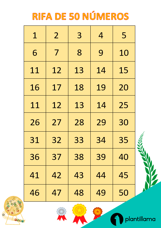 ▷ Hoja de RIFA de 50 números para imprimir en WORD o PDF ▷ Hoja de RIFA de 50 números para imprimir en WORD o PDF