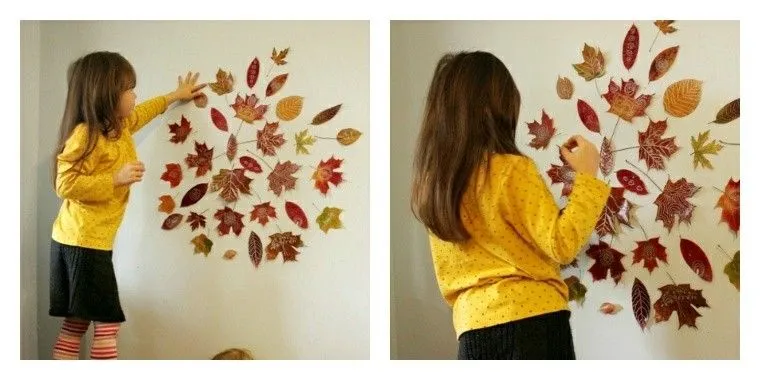 Hojas de arboles secas para adornos de otoño - 50 ideas