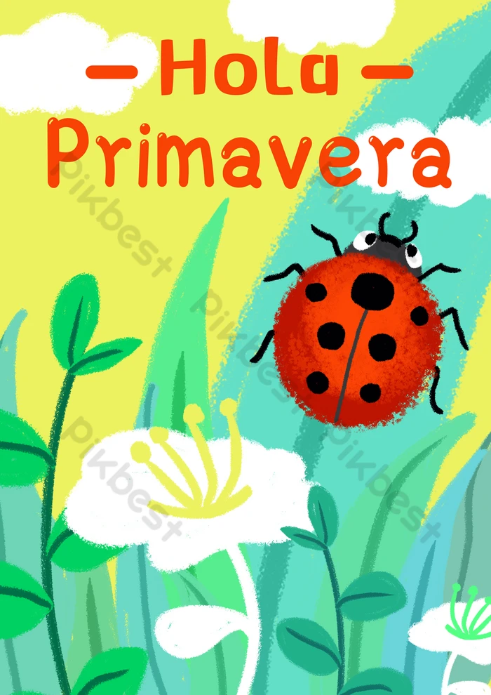 Hola Primavera Floral Mariquita Dibujos Animados Tarjeta De Felicitación |  Plantilla PSD Descarga Gratuita - Pikbest