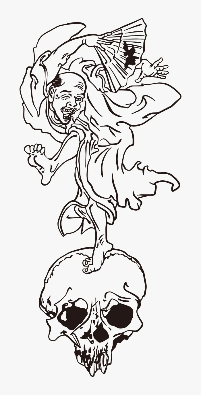 Un hombre bailando sobre una calavera / Dibujo de Kawanabe Kyosai | ai illustrator file | US$5.00 each | Ai & PNG File Un hombre bailando sobre una calavera / Dibujo de Kawanabe Kyosai | ai illustrator file | US$5.00 each | Ai & PNG File