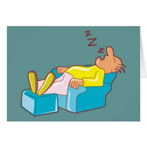 Hombre del dibujo animado que duerme en el sillón felicitacion ...