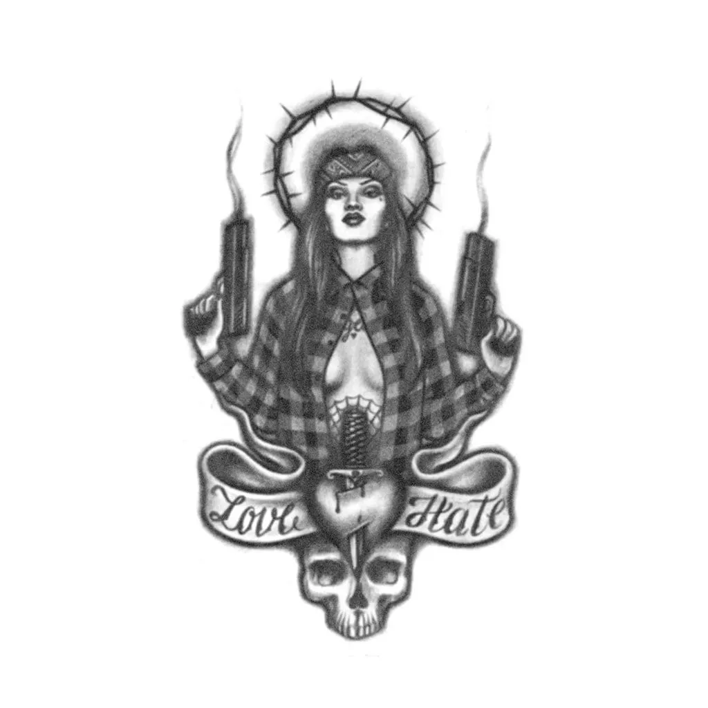 Hood Saint Chola Tattoo / Love Hate Tattoo / Chola with Guns Tattoo / Chicano Tattoo / Mexican Tattoo / Prison Tattoo / Mara Salvatrucha - Etsy México Hood Saint Chola Tattoo / Love Hate Tattoo / Chola with Guns Tattoo / Chicano Tattoo / Mexican Tattoo / Prison Tattoo / Mara Salvatrucha - Etsy México