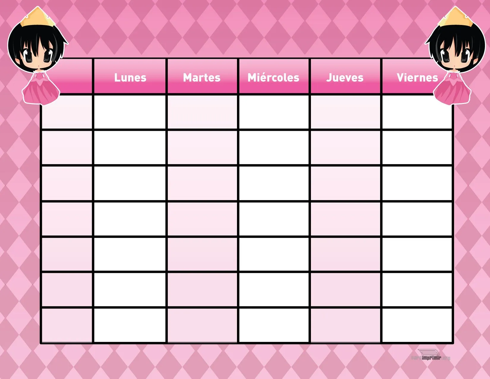 Horario de princesas para imprimir