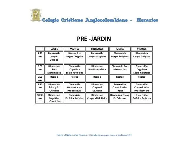 Horarios de clases preescolar y básica primaria Horarios de clases preescolar y básica primaria