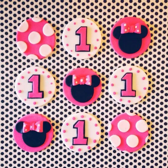 Hot Pink Minnie Mouse Fondant Cupcake Toppers One by CakeCandy ...