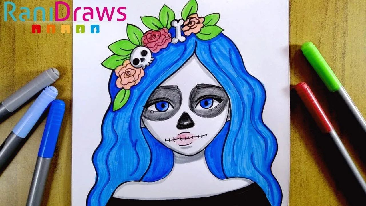 How to draw a CATRINA (girl with skull makeup) Step by step - YouTube