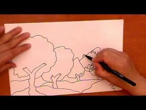 How to draw tree . Dibuja un paisaje y coloréalo - YouTube