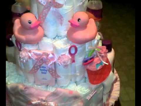 Pastel de pañales para baby shower de niña - YouTube