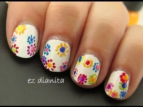 Diseño de uñas #23 ╫Flores super FACILES╫ - YouTube