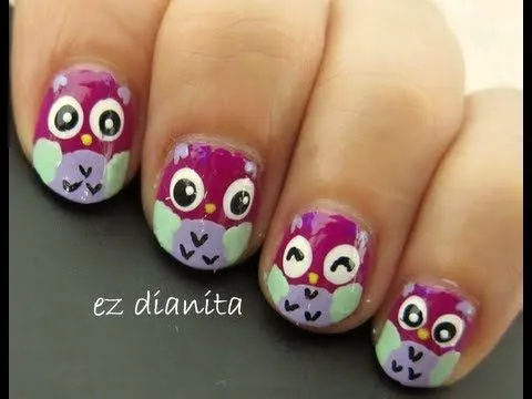 Diseño de uñas #24 ╫ Buhos tiernos estilo kawaii(Owl nail art ... Diseño de uñas #24 ╫ Buhos tiernos estilo kawaii(Owl nail art ...