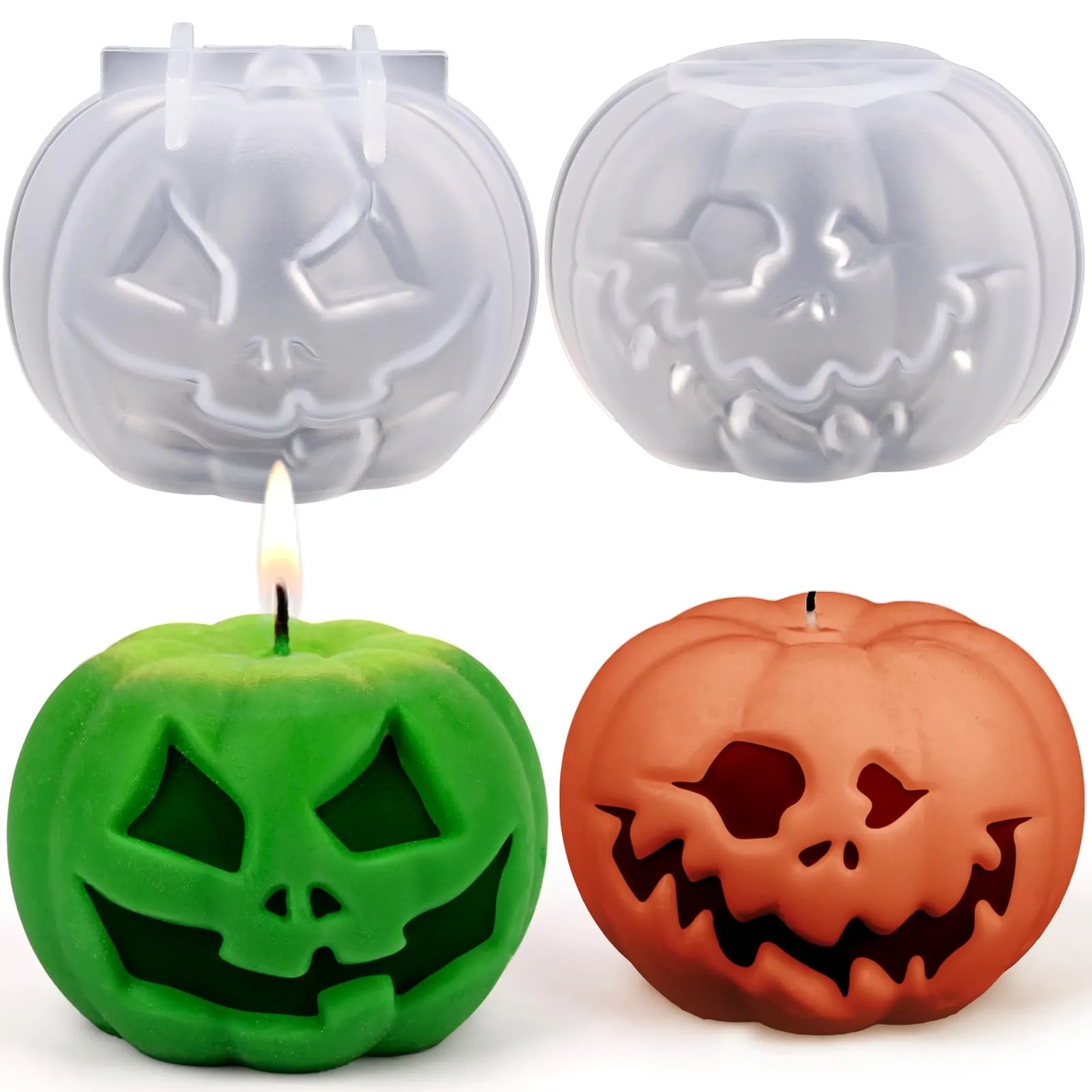 HUAKENER - Paquete de 2 moldes para velas de calabaza, moldes de vela de Halloween 3D, molde HUAKENER - Paquete de 2 moldes para velas de calabaza, moldes de vela de Halloween 3D, molde