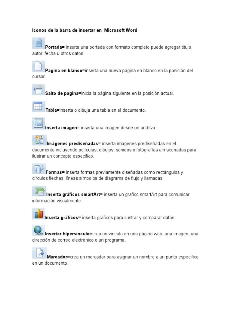 Iconos de La Barra de Insertar en Microsoft Word | PDF | Documento | Imagen Iconos de La Barra de Insertar en Microsoft Word | PDF | Documento | Imagen