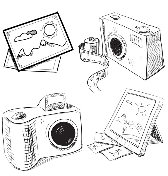 Iconos de cámara y fotografía. dibujar objetos vectoriales ...