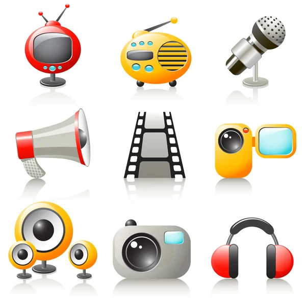 Iconos de dibujos animados los medios de comunicación — Vector ... Iconos de dibujos animados los medios de comunicación — Vector ...