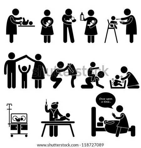 Iconos Pictograma Muñecos De Palitos Con Niñera Madre Padre El ...
