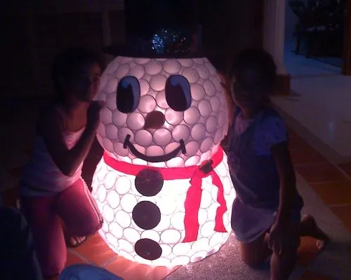 Corazón Ausente: Muñeco de nieve con vasos de plástico Corazón Ausente: Muñeco de nieve con vasos de plástico