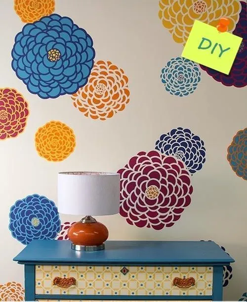 Paredes con flores con stencil o estarcido | Decomanitas Paredes con flores con stencil o estarcido | Decomanitas