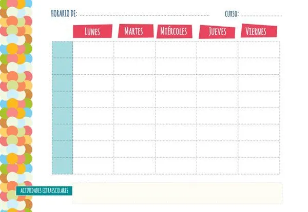 Plantilla horario escolar para imprimir. Hay más en: http ...