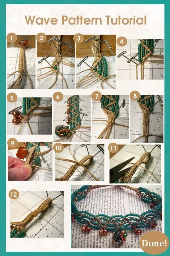 Ideas paso a paso para tejido Macrame con incrustaciones o cuentas