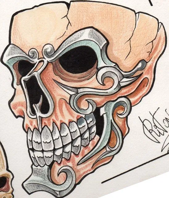 Ideas para tu tattoo: Calavera con detalles de metal Ideas para tu tattoo: Calavera con detalles de metal