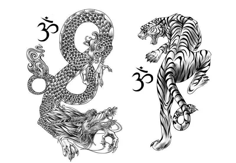 Ideas para tu tattoo: Tigre y dragón en blanco y negro Ideas para tu tattoo: Tigre y dragón en blanco y negro