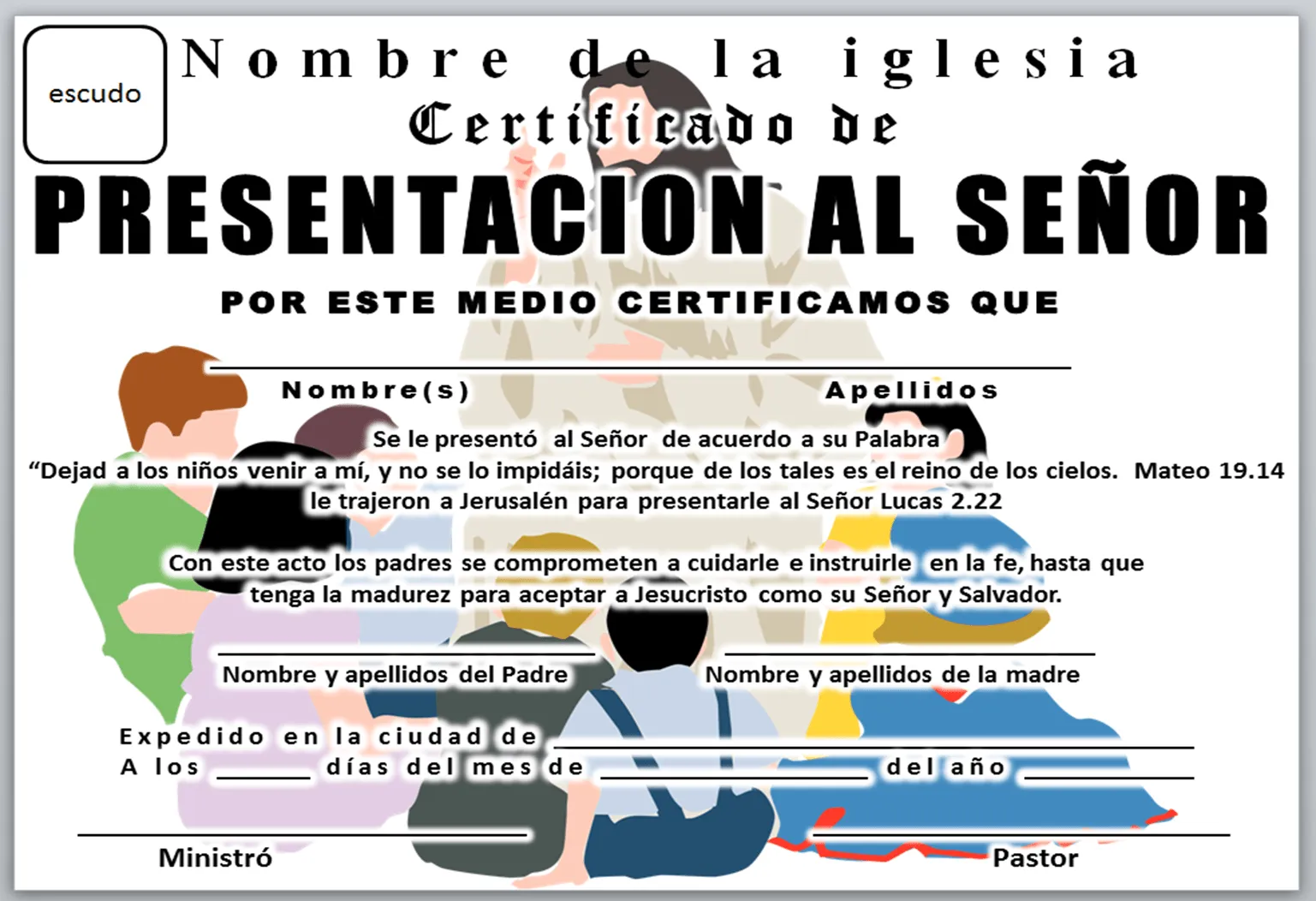 IGLESIA MAR ABIERTO: CERTIFICADO DE PRESENTACIÓN DE NIÑOS PARA ...