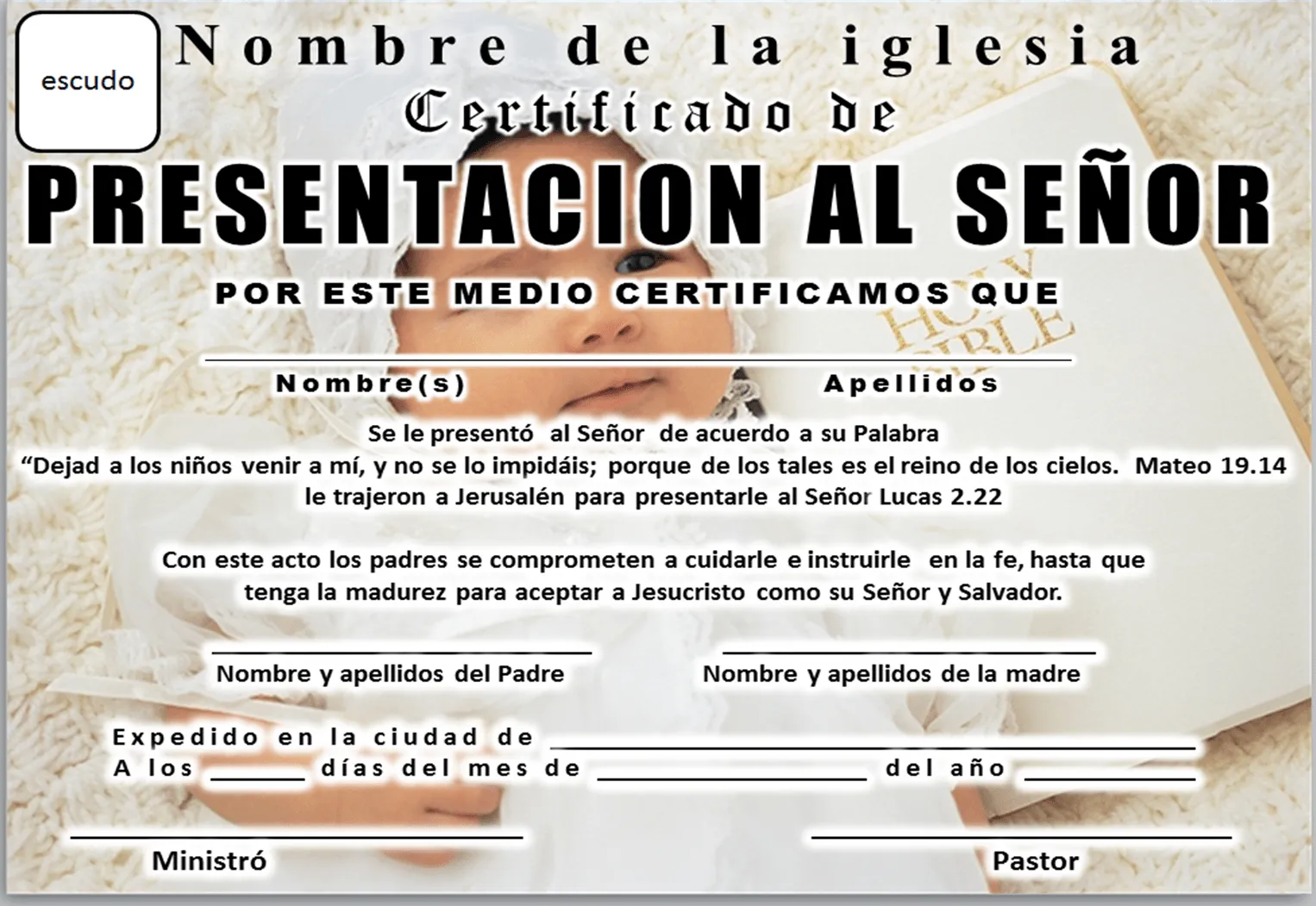 IGLESIA MAR ABIERTO: CERTIFICADO DE PRESENTACIÓN DE NIÑOS PARA ...